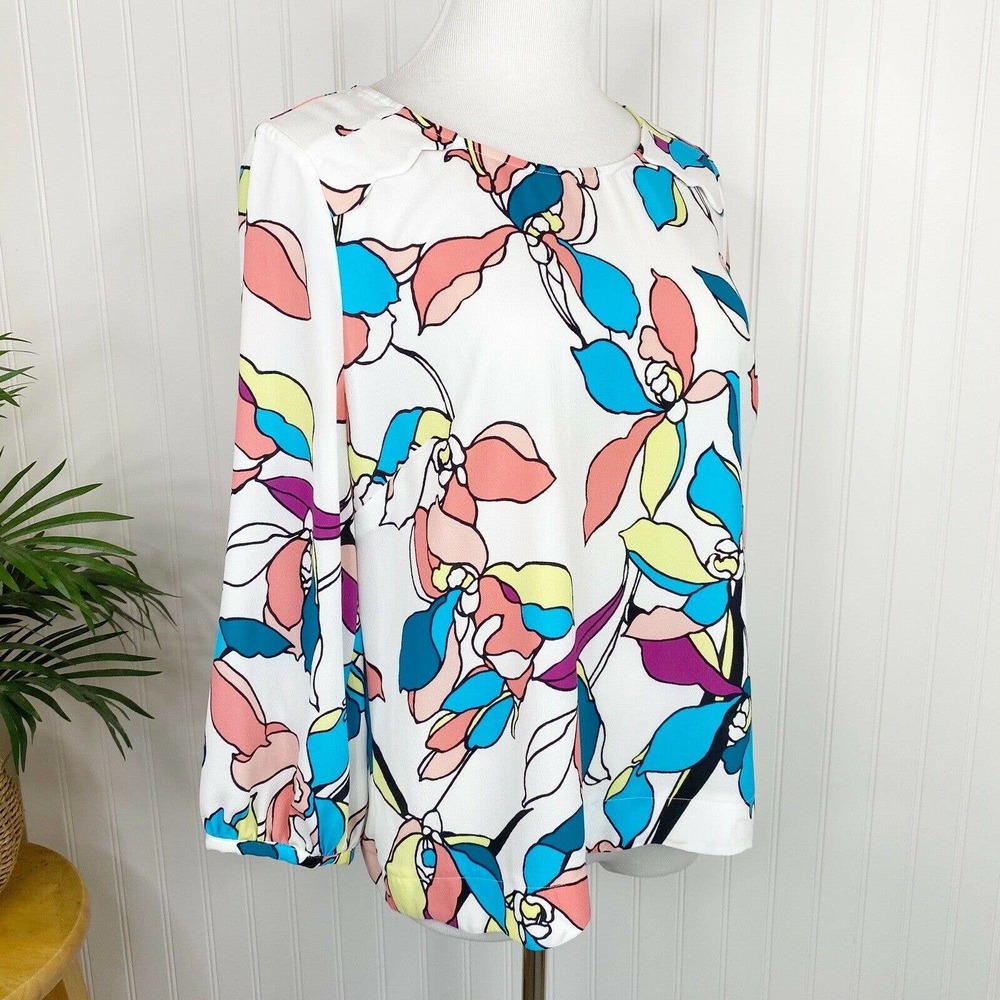 Worthington Balloon Sleeve Floral Blouse Large